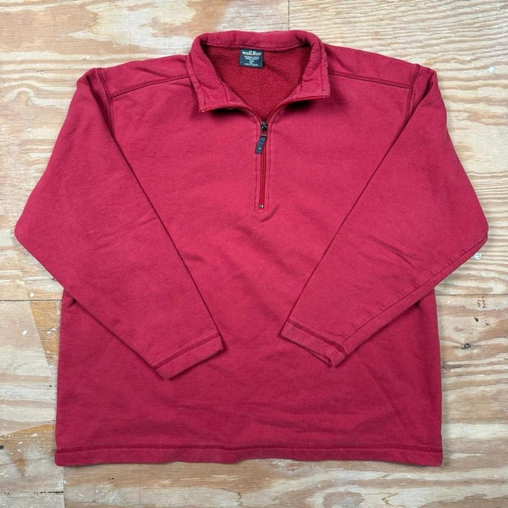 faded red boxy‎ woolrich quarter zip sweatshirt
